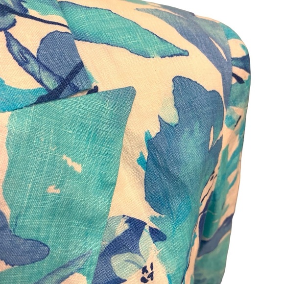 BSB 100% linen blazer teal blue white watercolor leaf design tailored fit NWT 6 - Picture 5 of 10